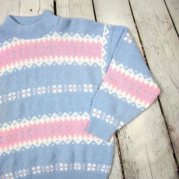 Vintage 80s Pink and Blue Pastel Sweater - Picture 2 of 6